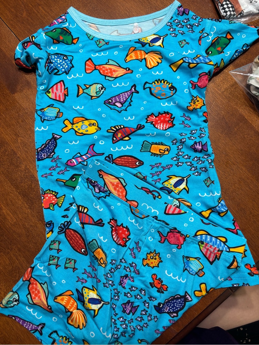 BAMBOO Bright Blue Fish Print Kids Pajama Set